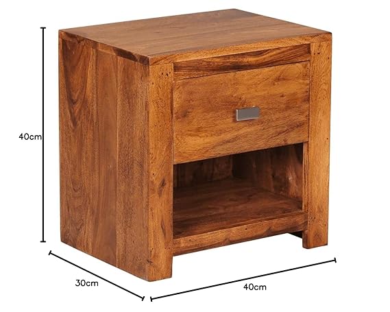 Goyal Handicraft Sheesham Wood Bedside Table with 1 Drawer and Shelf Storage for Bedroom Living Room Home Office Hotel Furniture Wooden Sofa Side Table|Nightstand|End Table (Natural Finish)