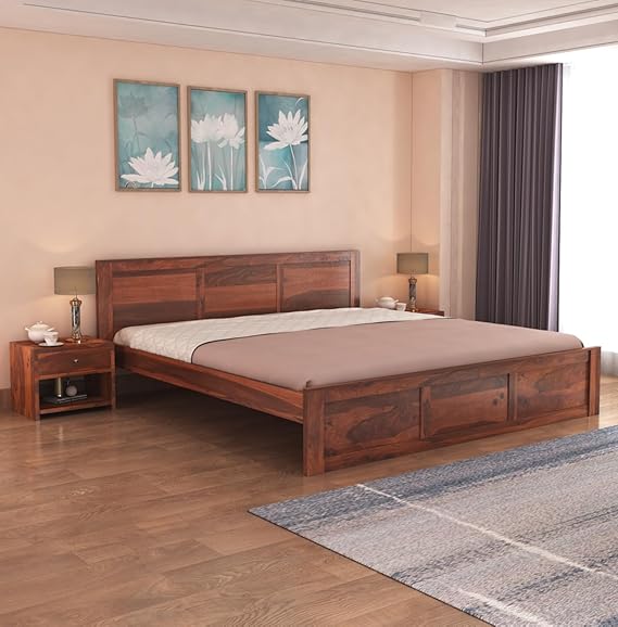 Goyal Handicraft Sheesham Wood Queen Size Bed Without Storage for Bedroom Living Room Home Hotel Solid Wood Double Bed Cot Palang Furniture (Honey Finish)