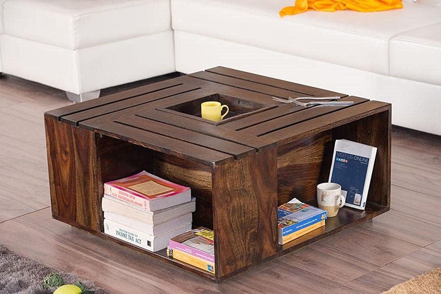 Goyal Handicraft Sheesham Wood Coffee Table with Self Storage for Bedroom Living Room Home Office Teapoy Tea Table Center Table Furniture (Walnut Finish)