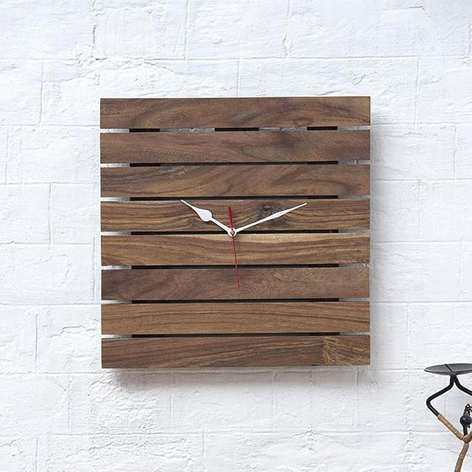 Goyal Handicraft Sheesham Wood Analog Wall Clock Classic Clock Solid Wooden Hanging Analog Modern Wall Clock for Décor Living Room Home (Brown)