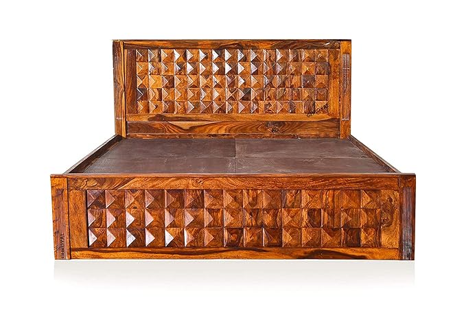 Goyal Handicraft Sheesham Wood Queen Size Bed with Front Opening Box Storage for Bedroom Living Room Home Hotel Wooden Double Bed Cot Palang Furniture (Honey Finish) - 1 Year Warranty