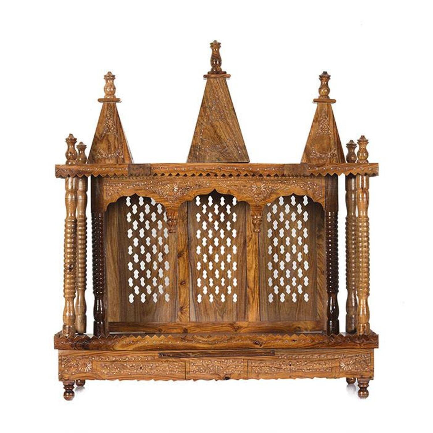 Goyal Handicraft Solid Sheesham Wood Wall Mount Temple Wooden Handcrafted Mandir Devghar Mandapam for Home Office Shop (Honey Finish)