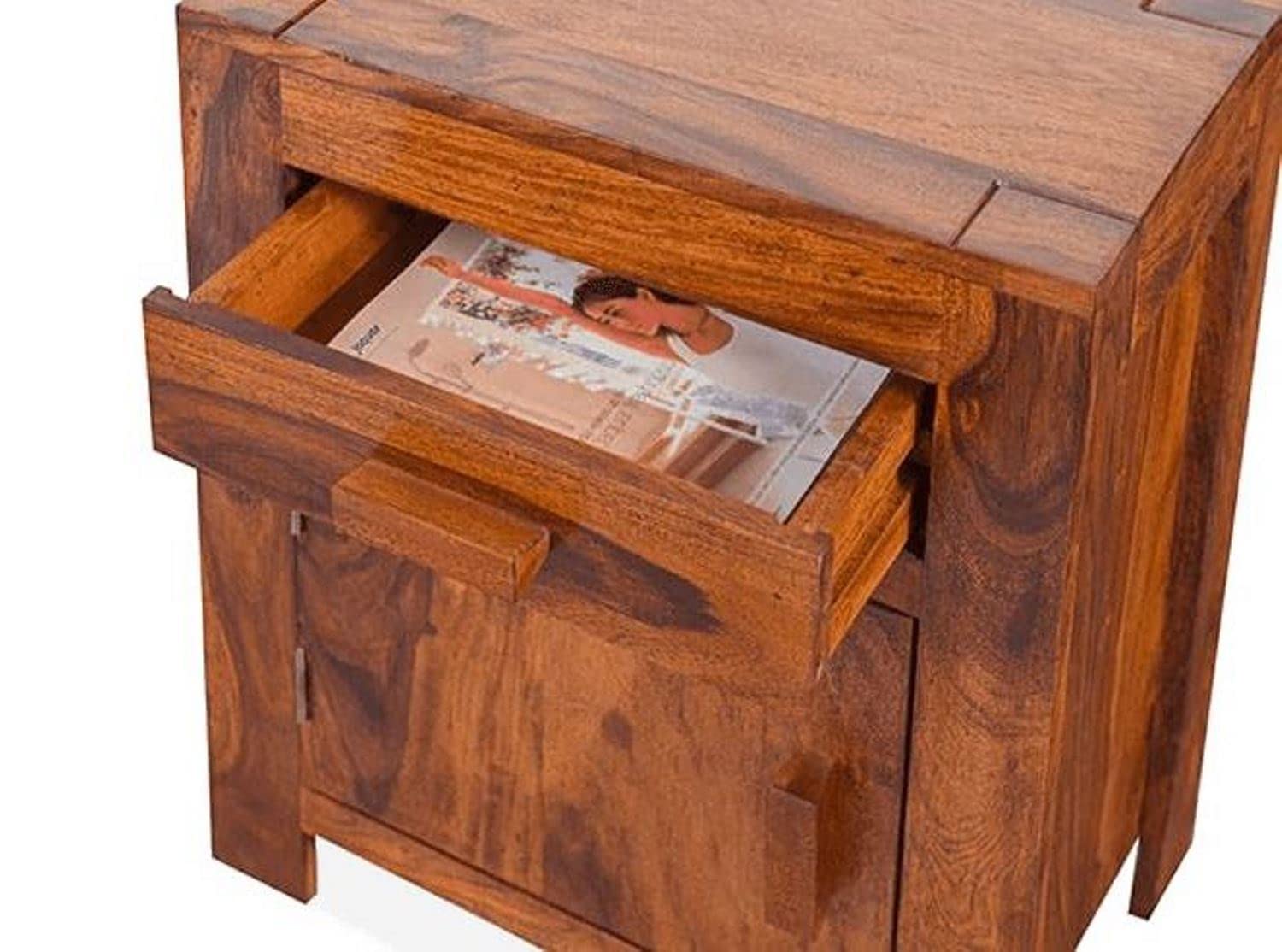 Sheesham Wood Bedside Table with Cabinet Storage Night Stand Sofa Side Table End Table Furniture for Living Room Home Office