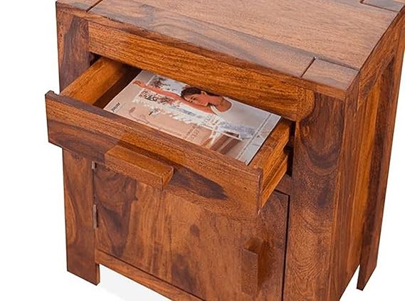 Goyal Handicraft Sheesham Wood Bedside Table with 1 Drawer and Cabinet Storage for Bedroom Living Room Home Office Hotel Furniture End Table|Nightstand|Sofa Side Table (Honey Finish)