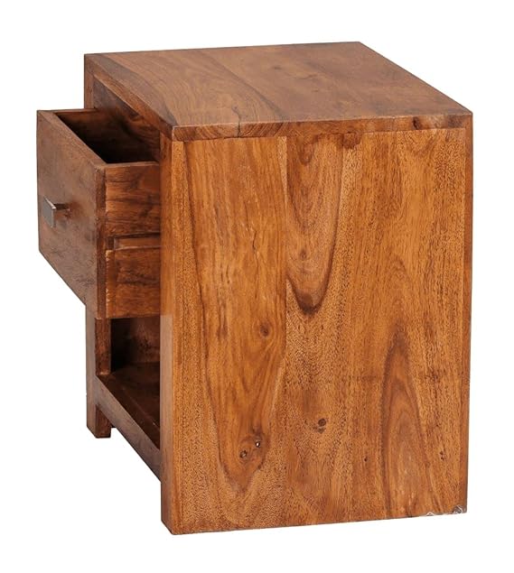 Goyal Handicraft Sheesham Wood Bedside Table with 1 Drawer and Shelf Storage for Bedroom Living Room Home Office Hotel Furniture Wooden Sofa Side Table|Nightstand|End Table (Natural Finish)