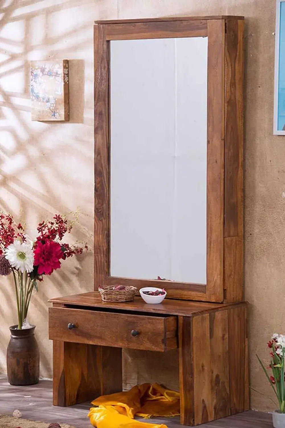 Dressing Table With Mirror - Bronze With Drawer