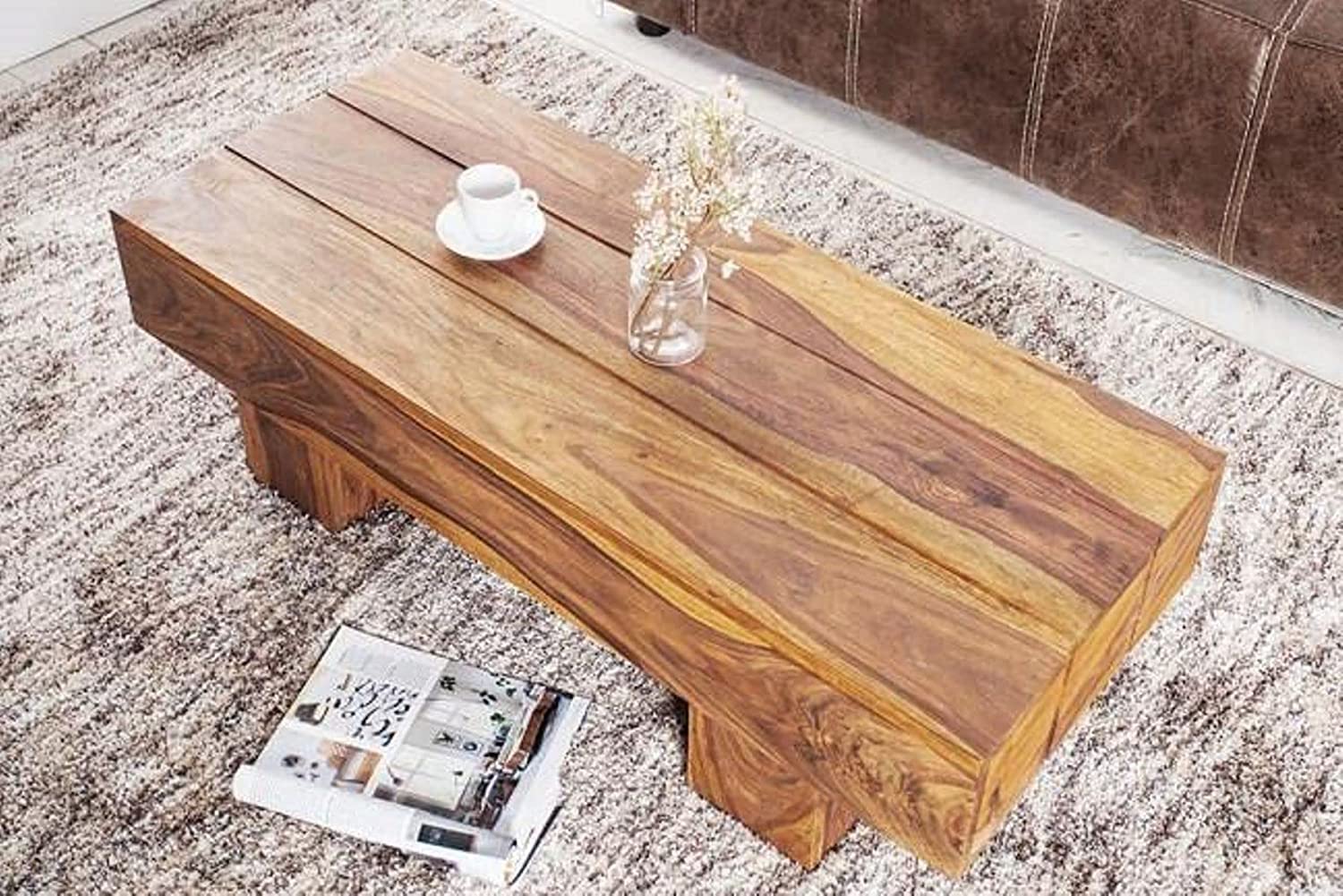 Goyal Handicraft Sheesham Wood Center Coffee Table for Living Room Hall Wooden Teapoy Tea Tables Furniture for Office Bedroom & Outdoor Hall - (Natural Finish)