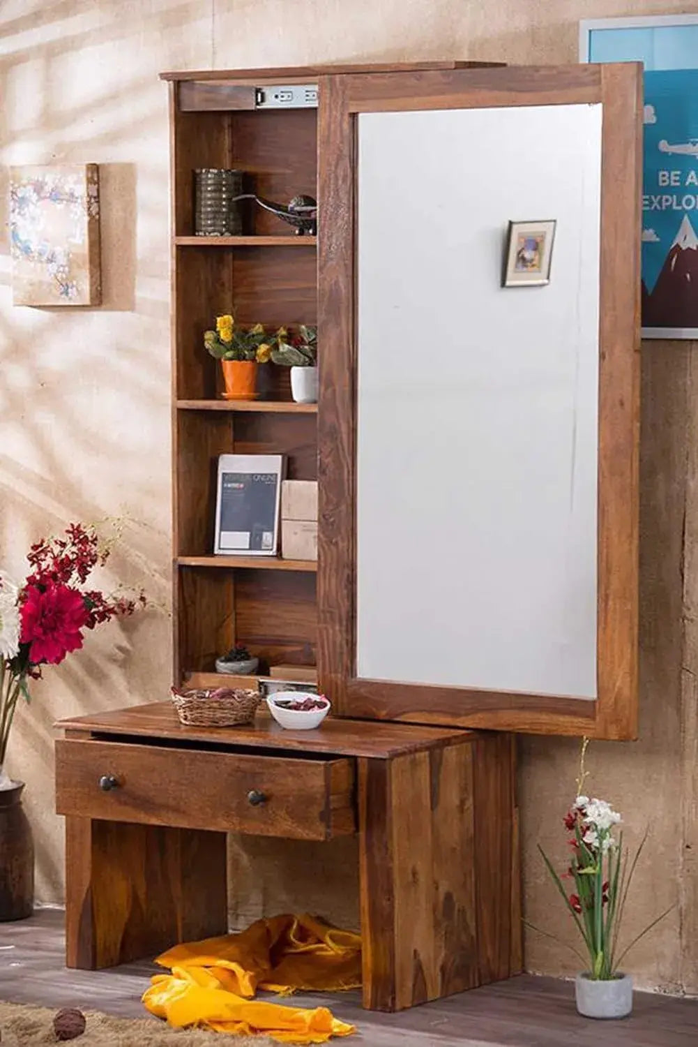 Dressing Table With Mirror - Bronze With Drawer