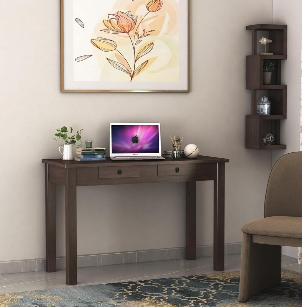 Sheesham Wood Study Table for Student | Solid Wooden Computer Table with 2 Slider Drawer for Home, Office and Study Room | Workstation Modern Desk