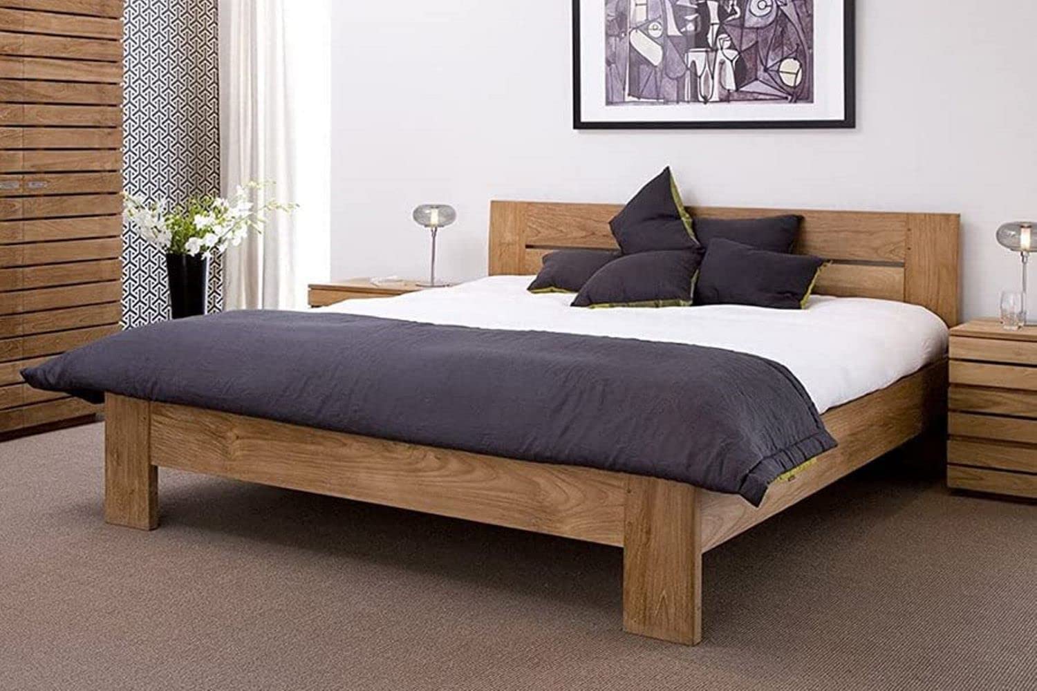 Sheesham Wood Queen Size Double Bed Without Storage for Bedroom Living Room Hotel Wooden Cot Palang Furniture