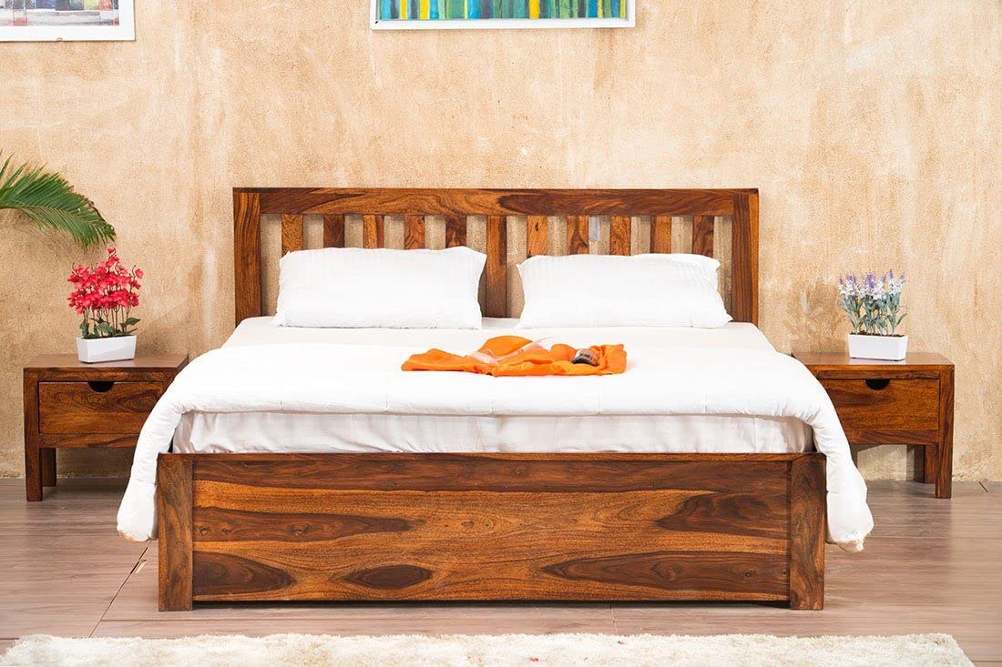 Sheesham Wood Queen Size Bed with Box Storage for Bedroom Living Room Home Hotel Wooden Double Bed Cot Palang Furniture