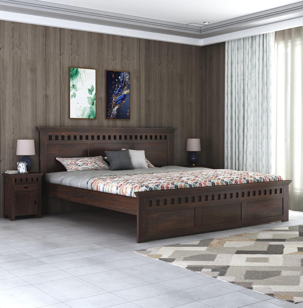 Double Bed Cot Palang With Headboard King Size - Walnut Finish (WS)