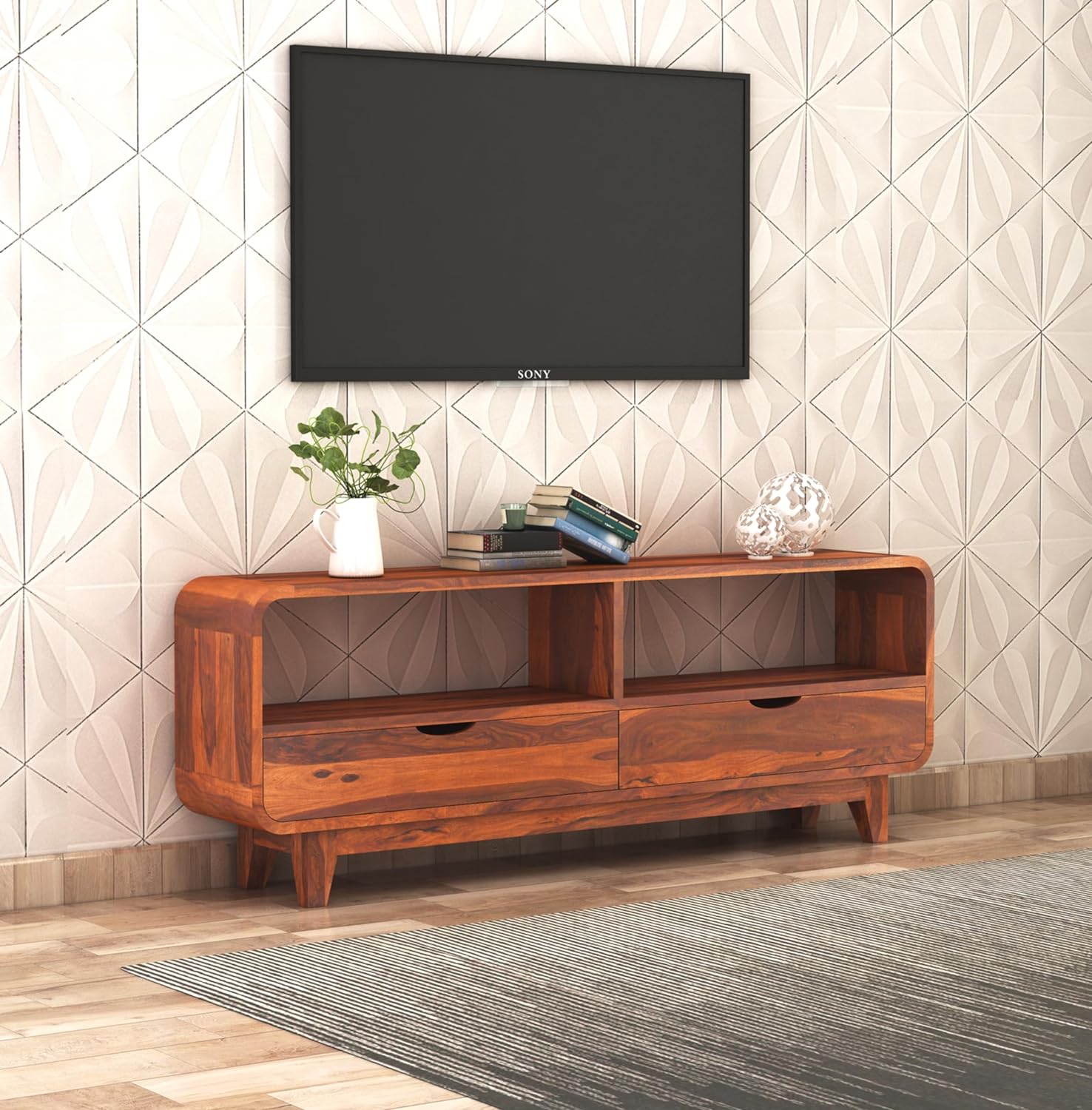 Sideboard Low Height TV Cabinet - Honey Finish - Medium Size