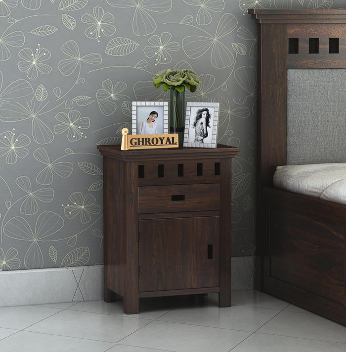 Sheesham Wood Bedside Table with One Drawer and Cabinet Storage for Bedroom, Living Room, Office Nightstand Sofa Side Table End Table Furniture