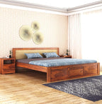 Sheesham Wood Queen Size Bed Without Storage Wooden Headboard Cushion Cot Double Bed Furniture for Bedroom Living Room Home