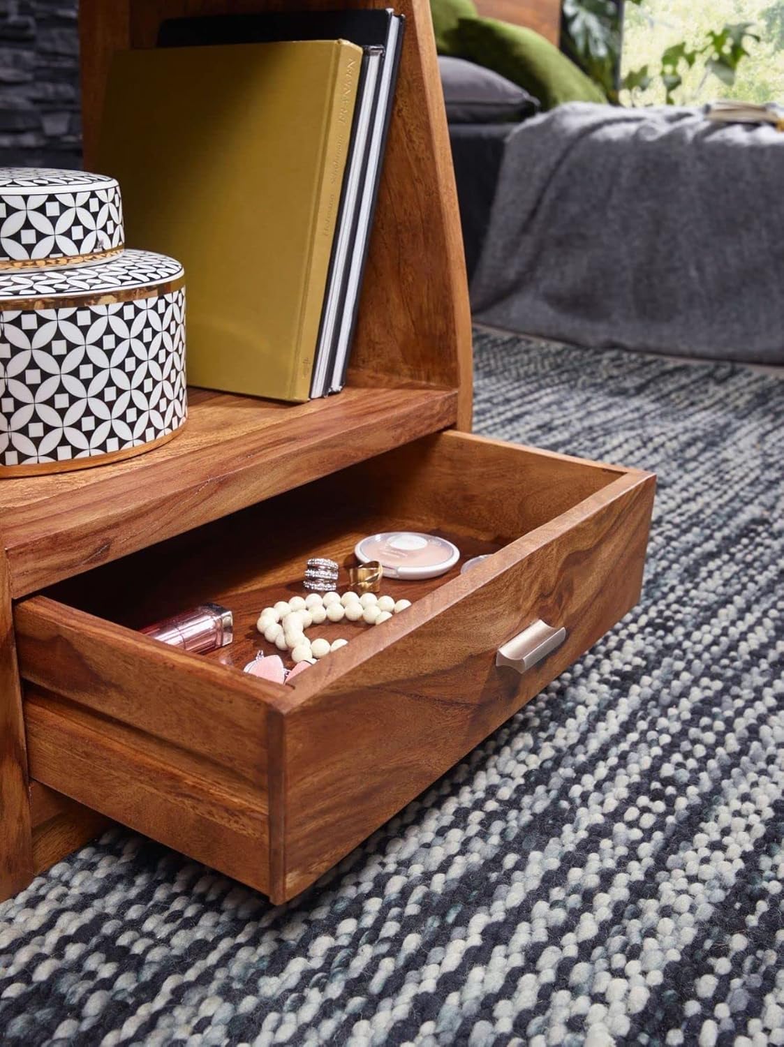 Sheesham Wood Bedside Table with Cabinet Storage Night Stand Sofa Side Table End Table Furniture for Living Room Home Office