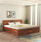 Sheesham Wood Queen Size Double Bed with Box Storage for Bedroom Furniture Wooden Palang for Living Room Furniture