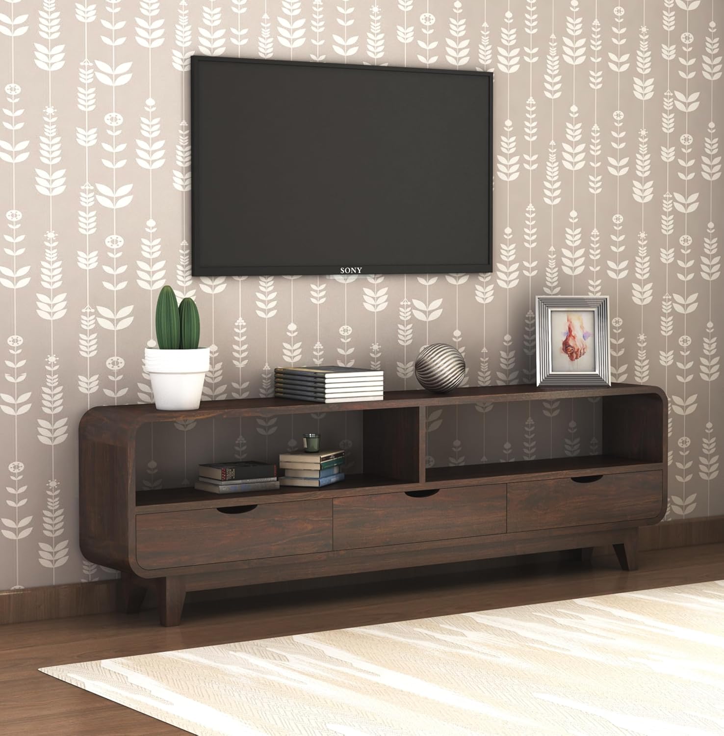Sideboard Low Height TV Cabinet - Walnut Finish - Large Size