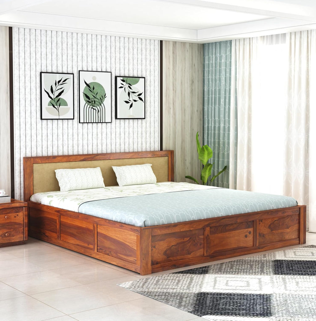 Sheesham Wood Queen Size Bed with Box Storage for Bedroom Living Room Home Hotel Wooden Double Bed Cot Palang Furniture