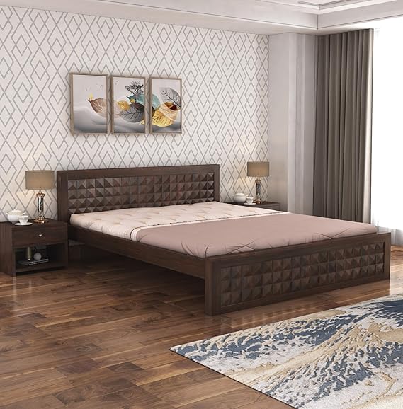 Goyal Handicraft Sheesham Wood King Size Bed Without Storage for Bedroom Living Room Home Hotel Solid Wood Double Bed Cot Palang Furniture (Walnut Finish)