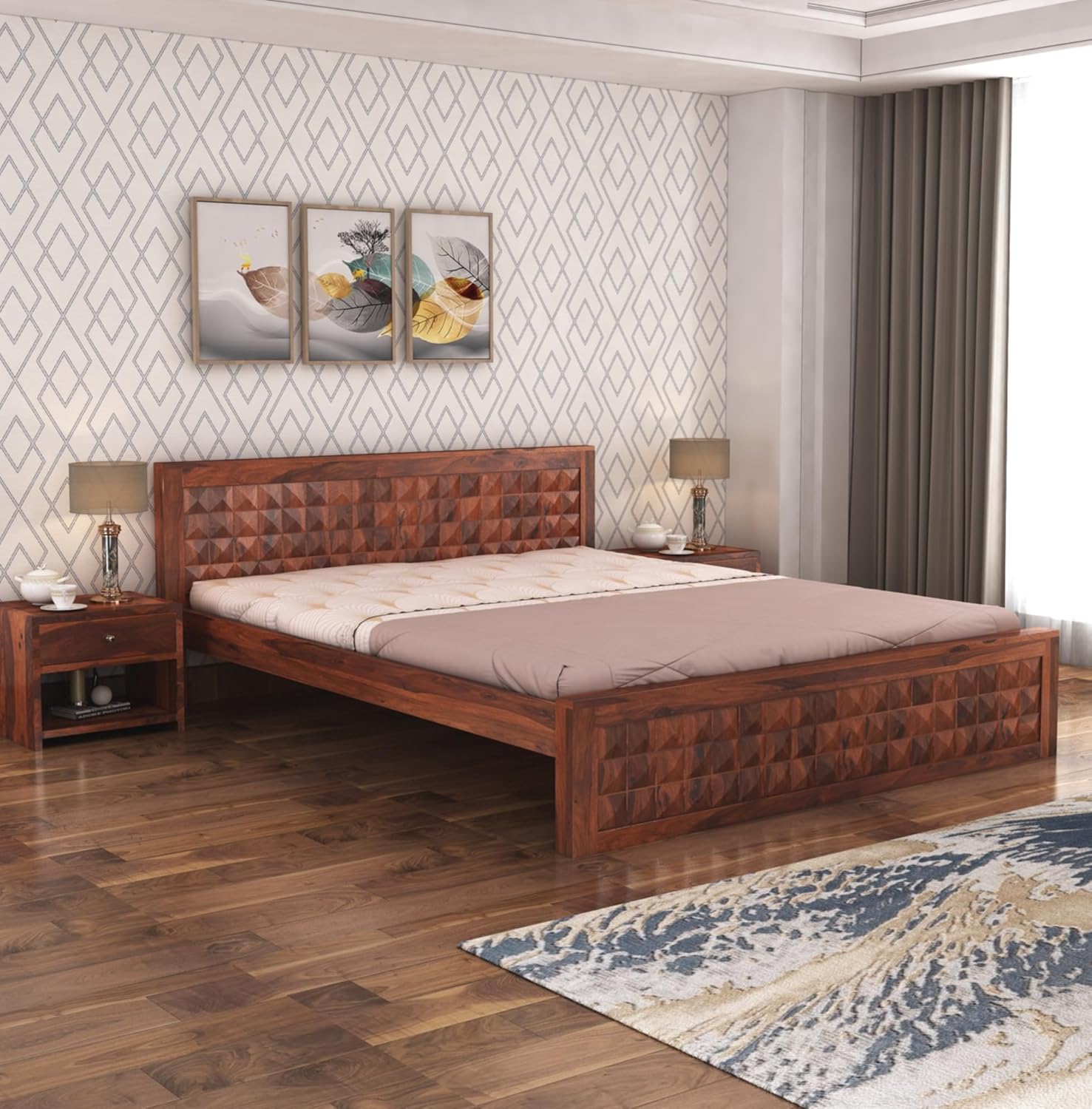 Sheesham Wood King Size Bed with Box Storage and Headboard | Durable Wooden Double Bed Cot Palang Furniture for Bedroom, Living Room, Guest Room, Hotels and Home