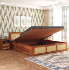 Sheesham Wood Queen Size Bed with Hydraulic Storage Wooden Double Bed Cot Palang Furniture for Bedroom Living Room Home Furniture