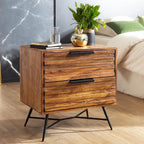 Sheesham Wood Bedside Table with 2 Drawers Storage Wooden Sofa Side Table Night Stand End Table Furniture for Bedroom Living Room Home Office