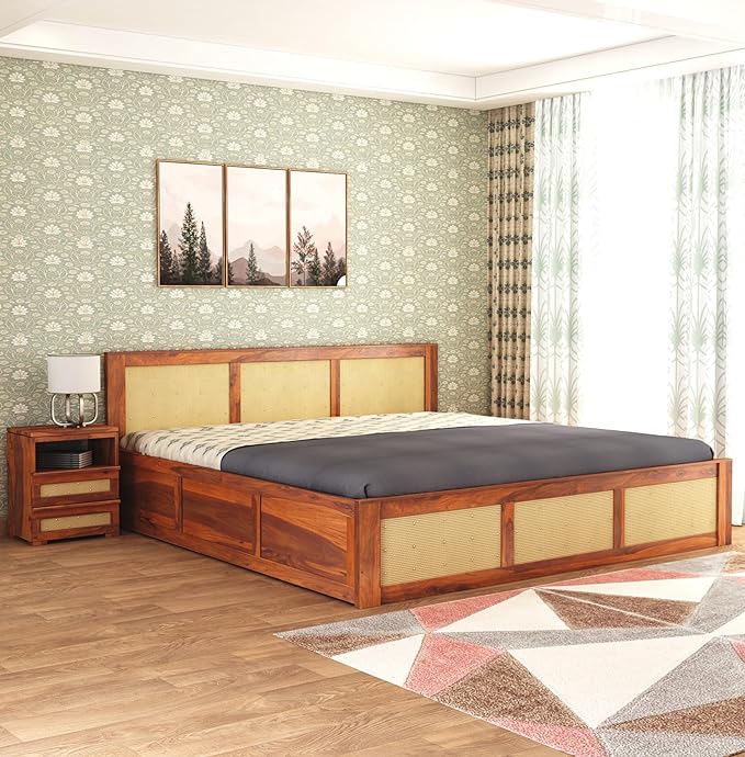 Sheesham Wood Cane Bed With Box Storage