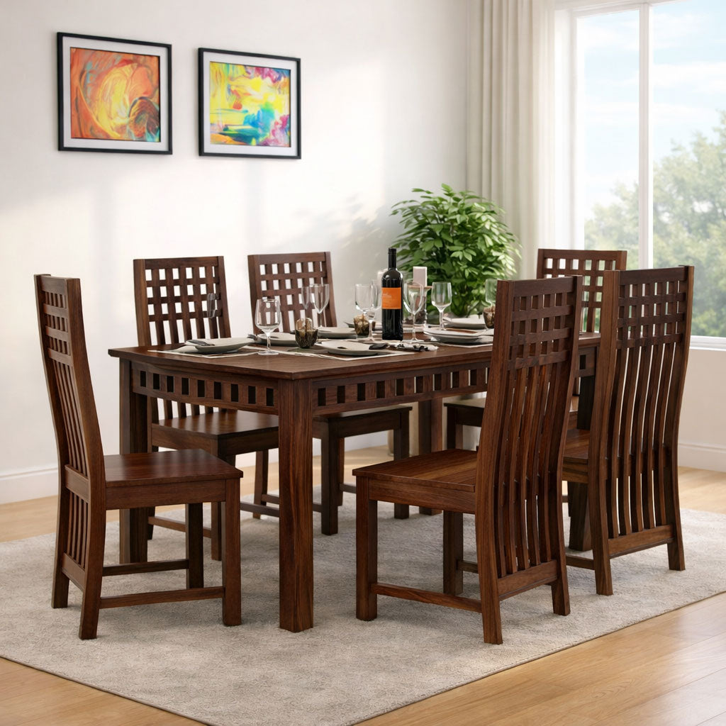 Amer Solid Sheesham Wood 6 Seater Dining Set | Natural Finish