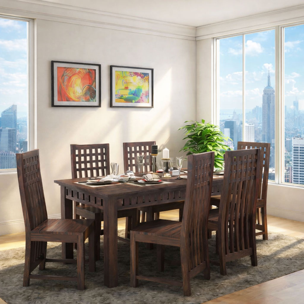 Amer Solid Sheesham Wood 6 Seater Dining Set | Walnut Finish