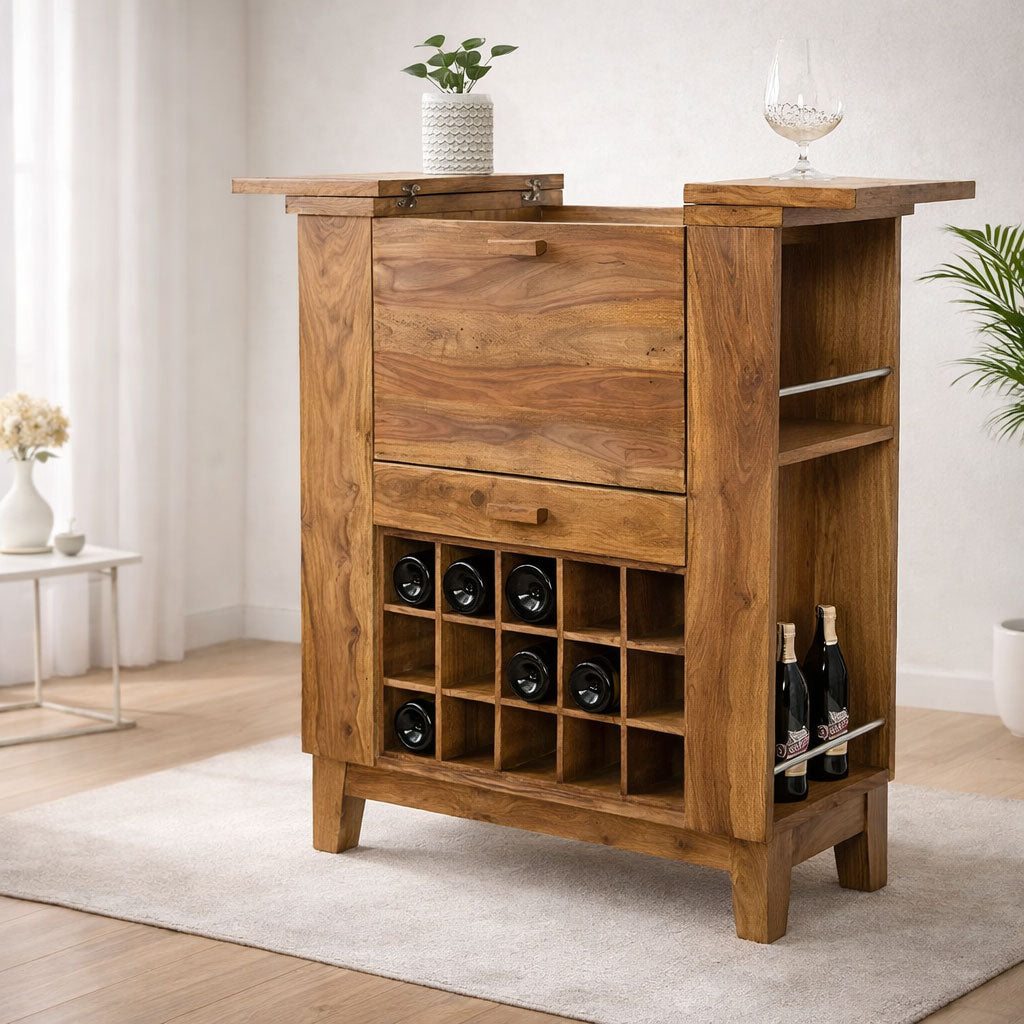 Bar Cabinet For Wine Bottle And Display Unit - Natural-Finish-2