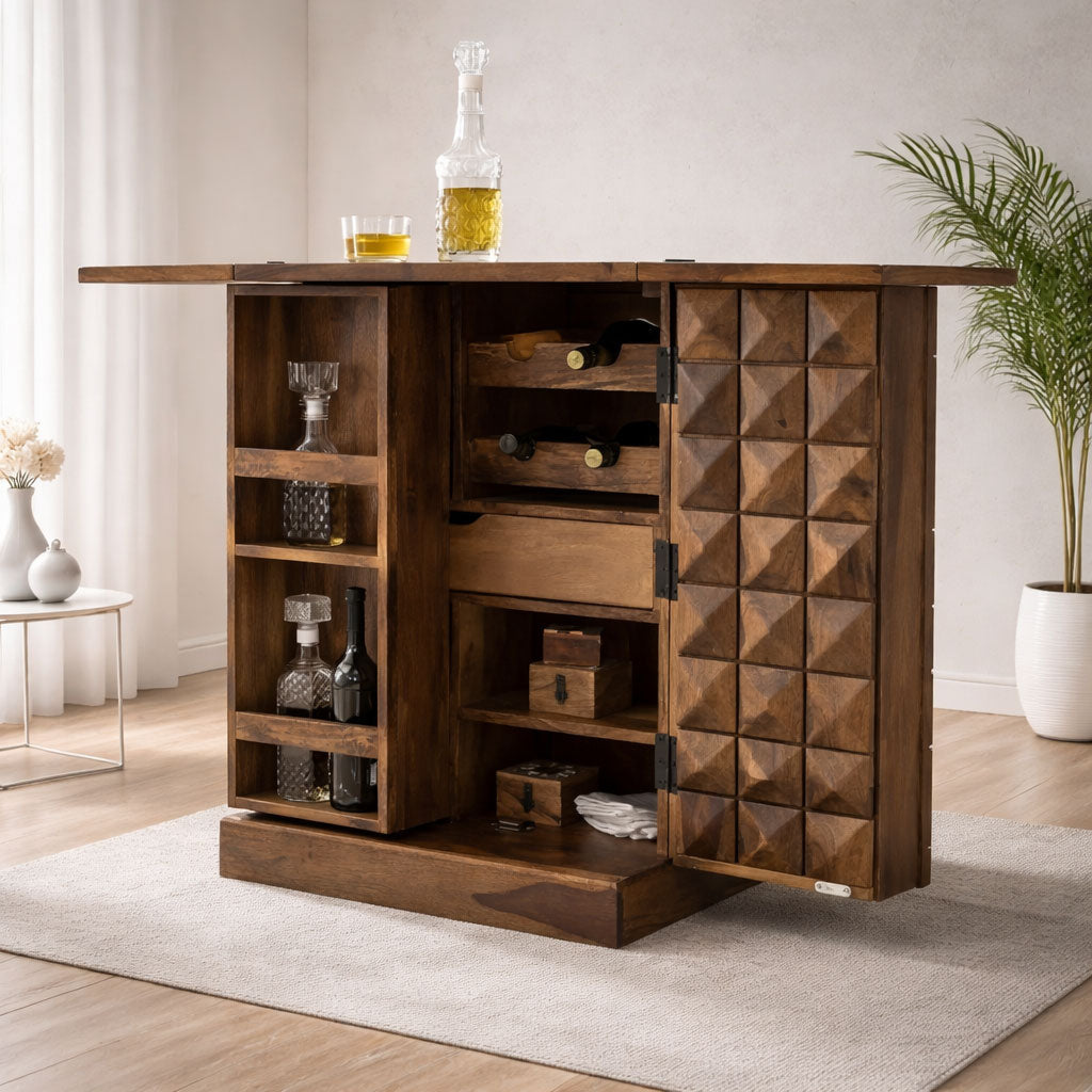 Bar Cabinet For Wine Bottle And Display Unit - Natural Finish