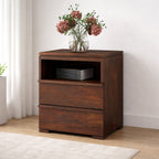Bedside End Table With 2 Drawers And Open Shelf | Walnut Finish