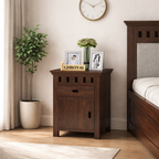 Bedside Table With Drawer And Door Storage | Walnut Finish