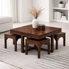 Coffee Table With 4 Stools | Walnut Finish