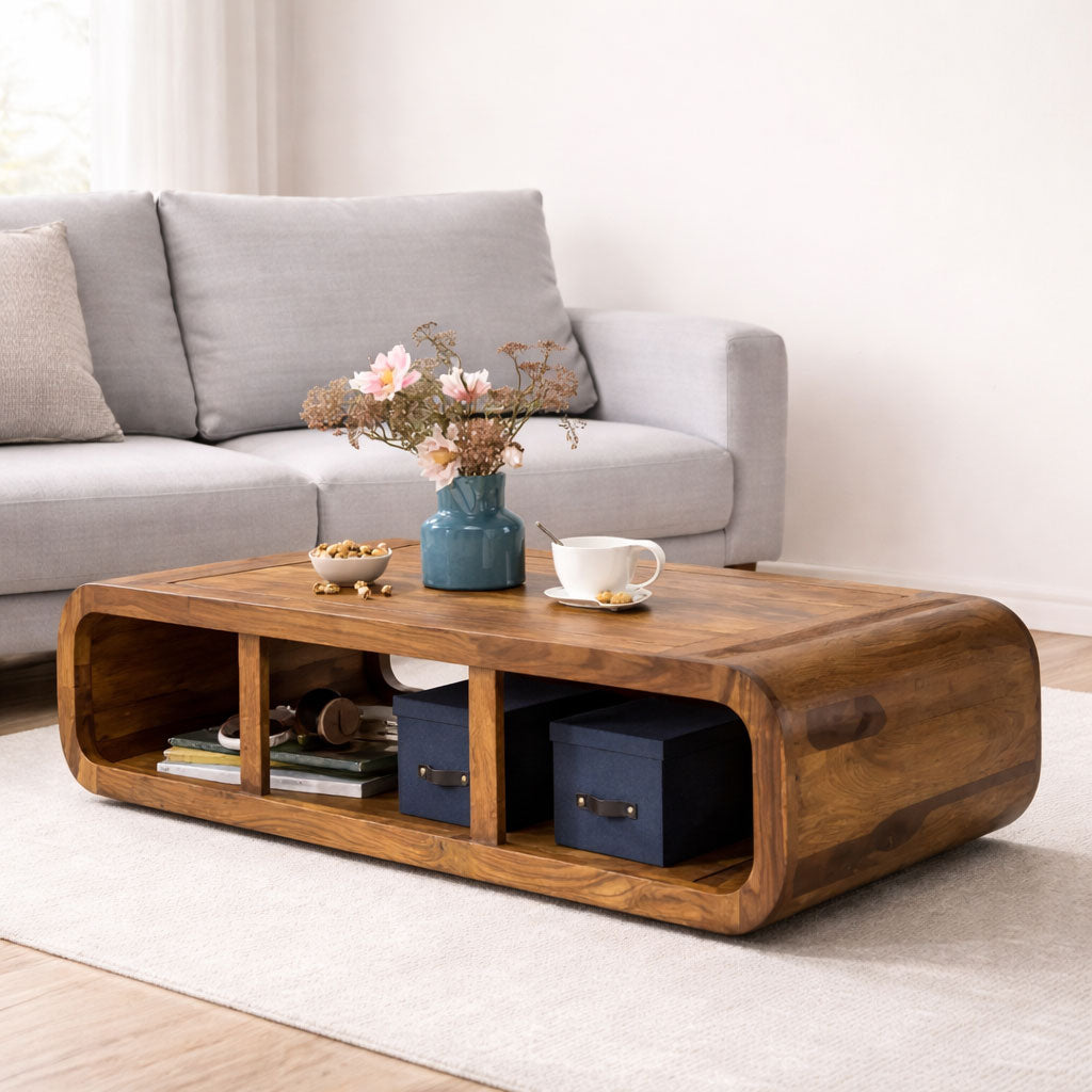 Coffee Table With Shelf Storage | Honey_Finish