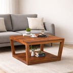 Coffee Table with Open Shelf Storage - Honey Finish