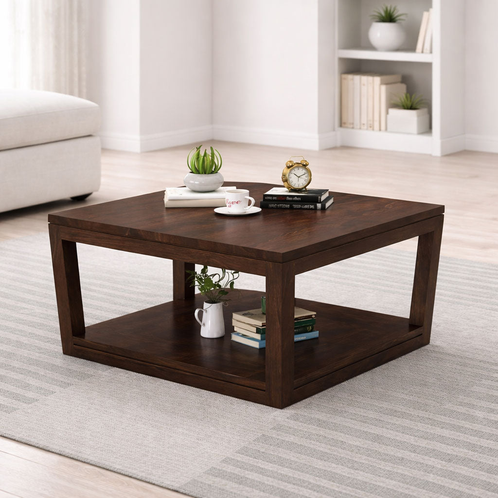Coffee Table with Open Shelf Storage - Walnut Finish