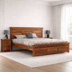 Double Bed Cot Palang With Headboard King Size - Honey Finish (WS)