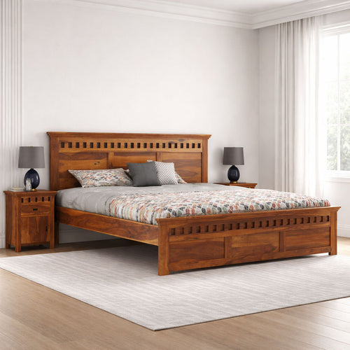 Double Bed Cot Palang With Headboard King Size - Honey Finish (WS)