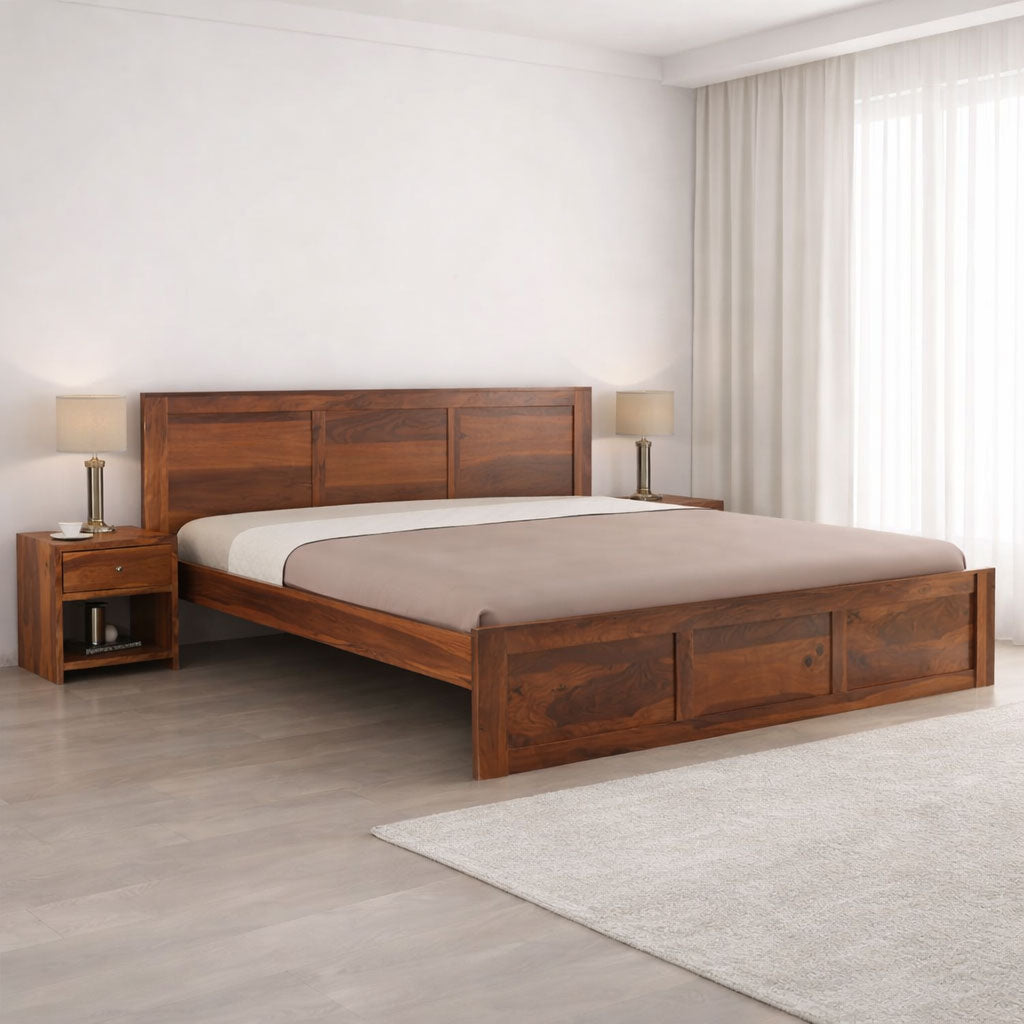 Double Bed Cot Palang With Headboard King Size - Honey Finish (WTS)