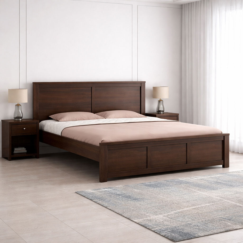 Double Bed Cot Palang With Headboard King Size - Walnut Finish (WTS)