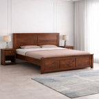 Double Bed Cot Palang With Headboard Queen Size - Honey Finish (WTS)