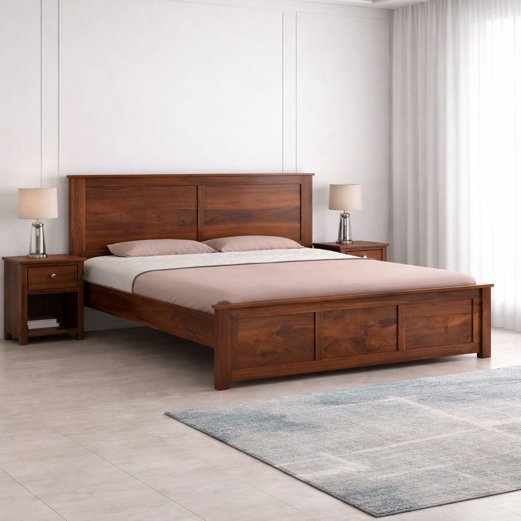 Double Bed Cot Palang With Headboard Queen Size - Honey Finish (WTS)