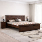 Double Bed Cot Palang With Headboard Queen Size - Walnut Finish (WS)