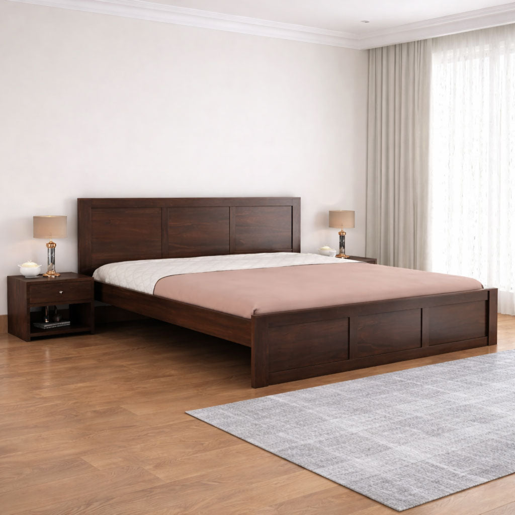 Double Bed Cot Palang With Headboard Queen Size - Walnut Finish (WTS)