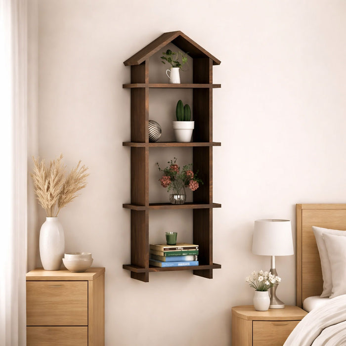 GHROYAL Sheesham Wood Hut Shape Wall Shelves Wall Mounted Display Rack Storage Organizer Corner Hanging Shelf for Living Room Bedroom Home Office D�cor