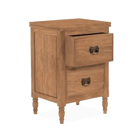 Solid Sheesham Wood Bedside Table With 2 Drawer Storage