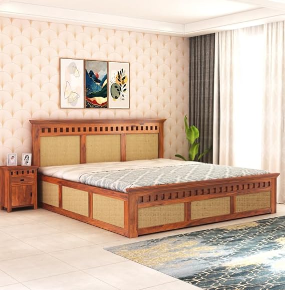 Solid Sheesham Wood Queen Size Double Bed With Box Storage