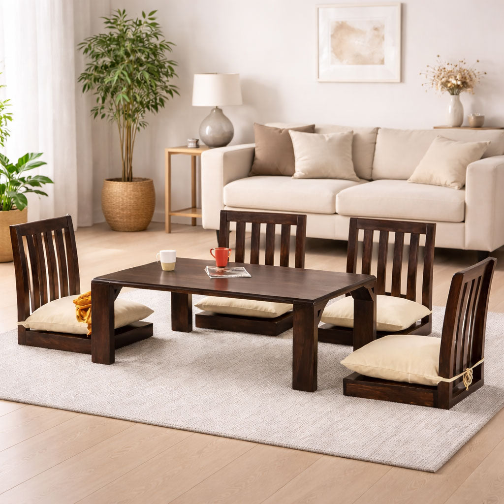 Japanese 4 Seater Dining Table | Walnut Finish